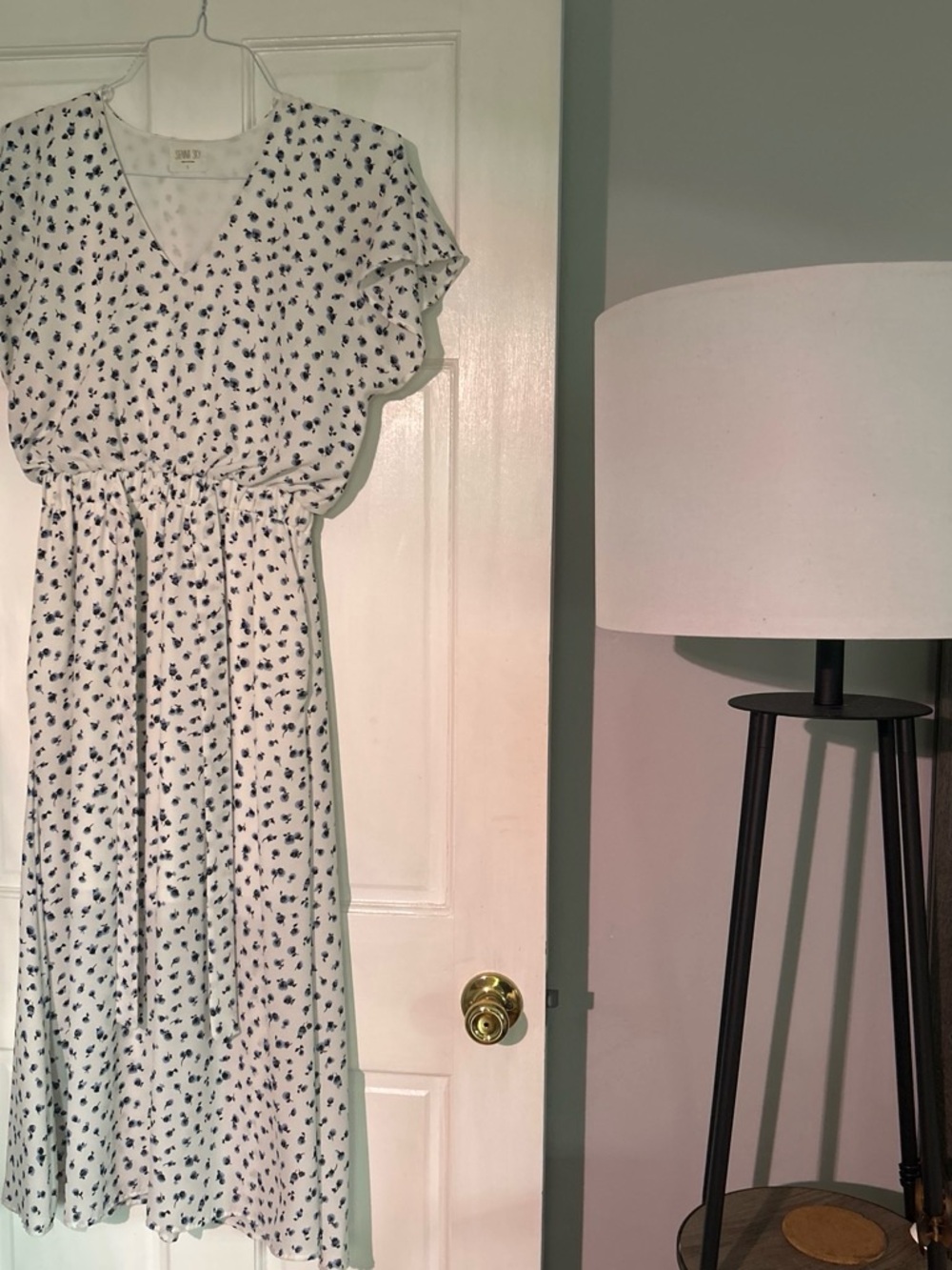 Sienna Sky White Maxi Dress with Navy Floral Print